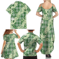 Green Palaka Hawaii Cowboy Christmas Family Matching Summer Maxi Dress and Hawaiian Shirt Paniolo Mix Maile Lei - Polynesian Pride