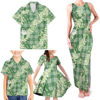 Green Palaka Hawaii Cowboy Christmas Family Matching Tank Maxi Dress and Hawaiian Shirt Paniolo Mix Maile Lei - Polynesian Pride