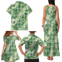 Green Palaka Hawaii Cowboy Christmas Family Matching Tank Maxi Dress and Hawaiian Shirt Paniolo Mix Maile Lei - Polynesian Pride