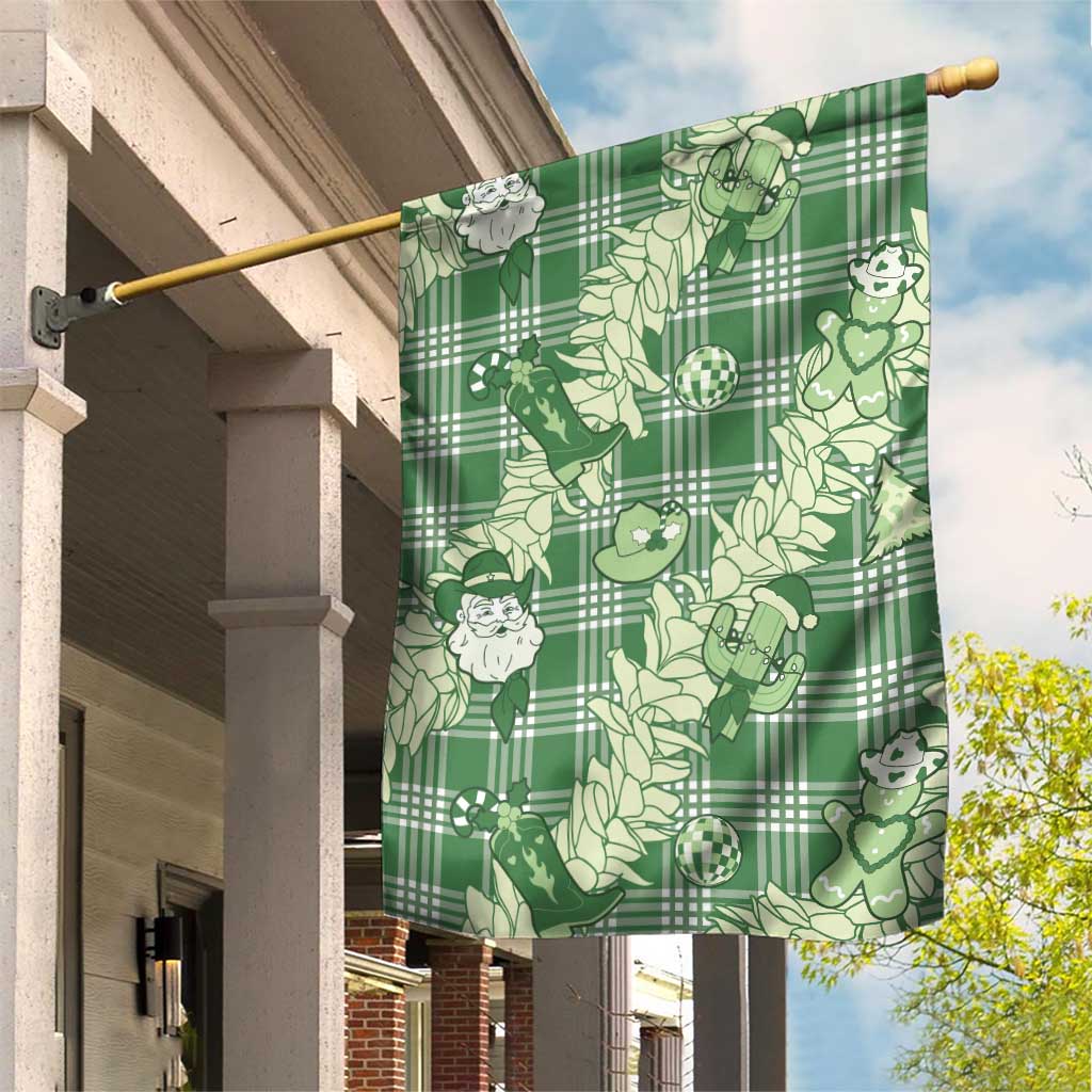 Green Palaka Hawaii Cowboy Christmas Garden Flag Paniolo Mix Maile Lei - Polynesian Pride