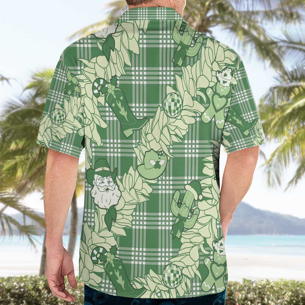 Green Palaka Hawaii Cowboy Christmas Hawaiian Shirt Paniolo Mix Maile Lei - Polynesian Pride