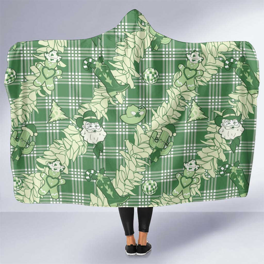 Green Palaka Hawaii Cowboy Christmas Hooded Blanket Paniolo Mix Maile Lei - Polynesian Pride