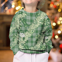 Green Palaka Hawaii Cowboy Christmas Kid Ugly Christmas Sweater Paniolo Mix Maile Lei - Polynesian Pride