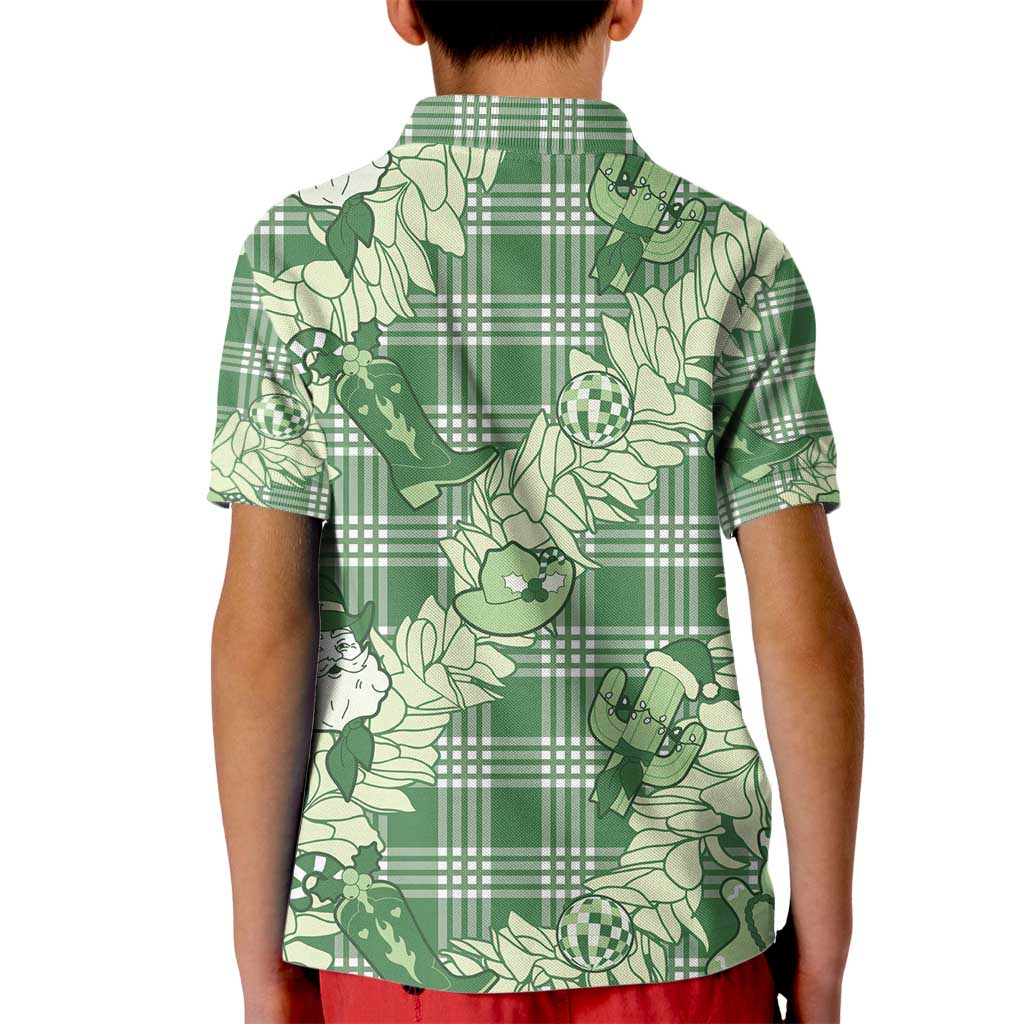 Green Palaka Hawaii Cowboy Christmas Kid Polo Shirt Paniolo Mix Maile Lei - Polynesian Pride