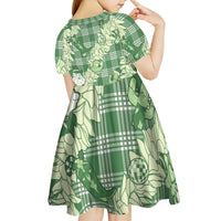 Green Palaka Hawaii Cowboy Christmas Kid Short Sleeve Dress Paniolo Mix Maile Lei - Polynesian Pride