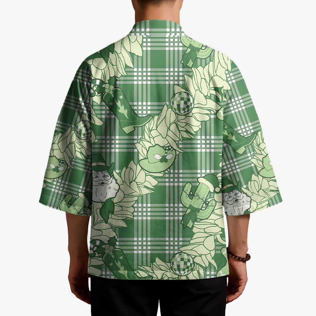 Green Palaka Hawaii Cowboy Christmas Kimono Paniolo Mix Maile Lei - Polynesian Pride