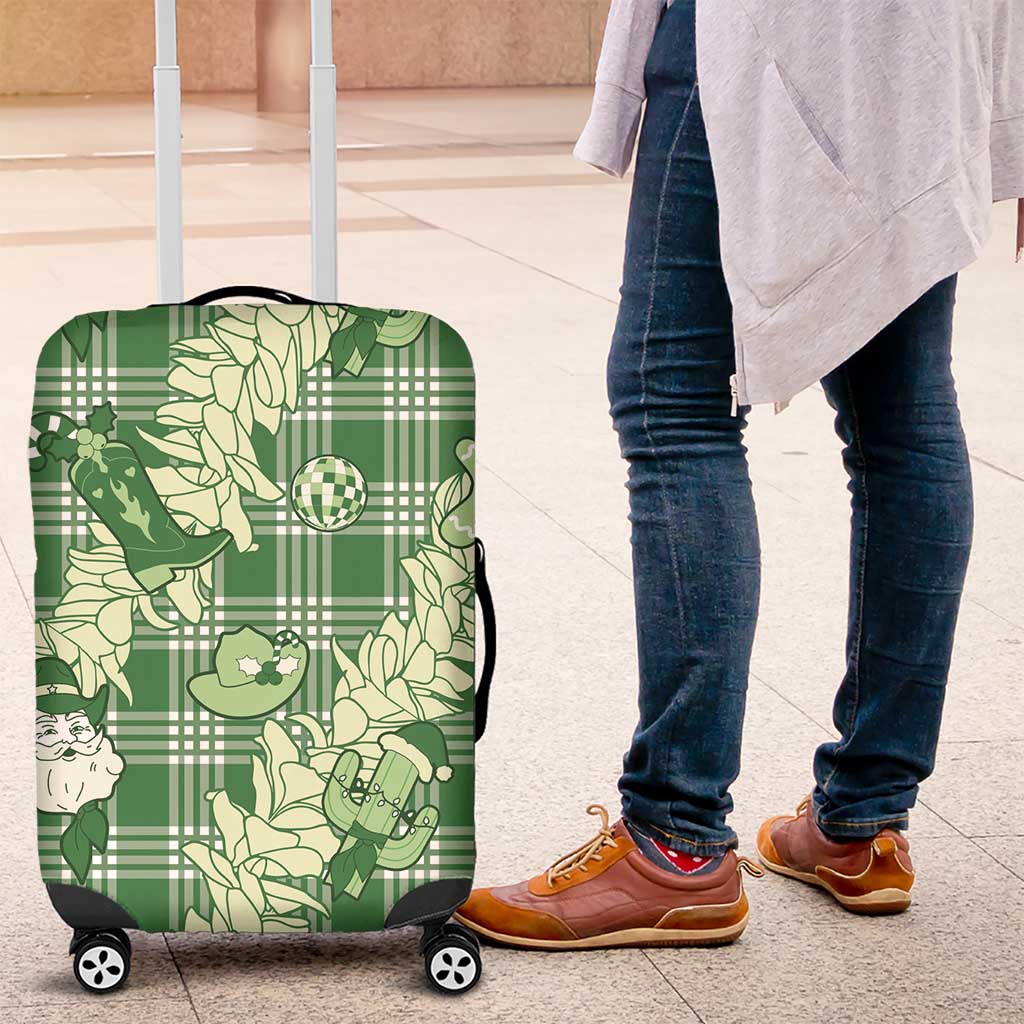 Green Palaka Hawaii Cowboy Christmas Luggage Cover Paniolo Mix Maile Lei - Polynesian Pride
