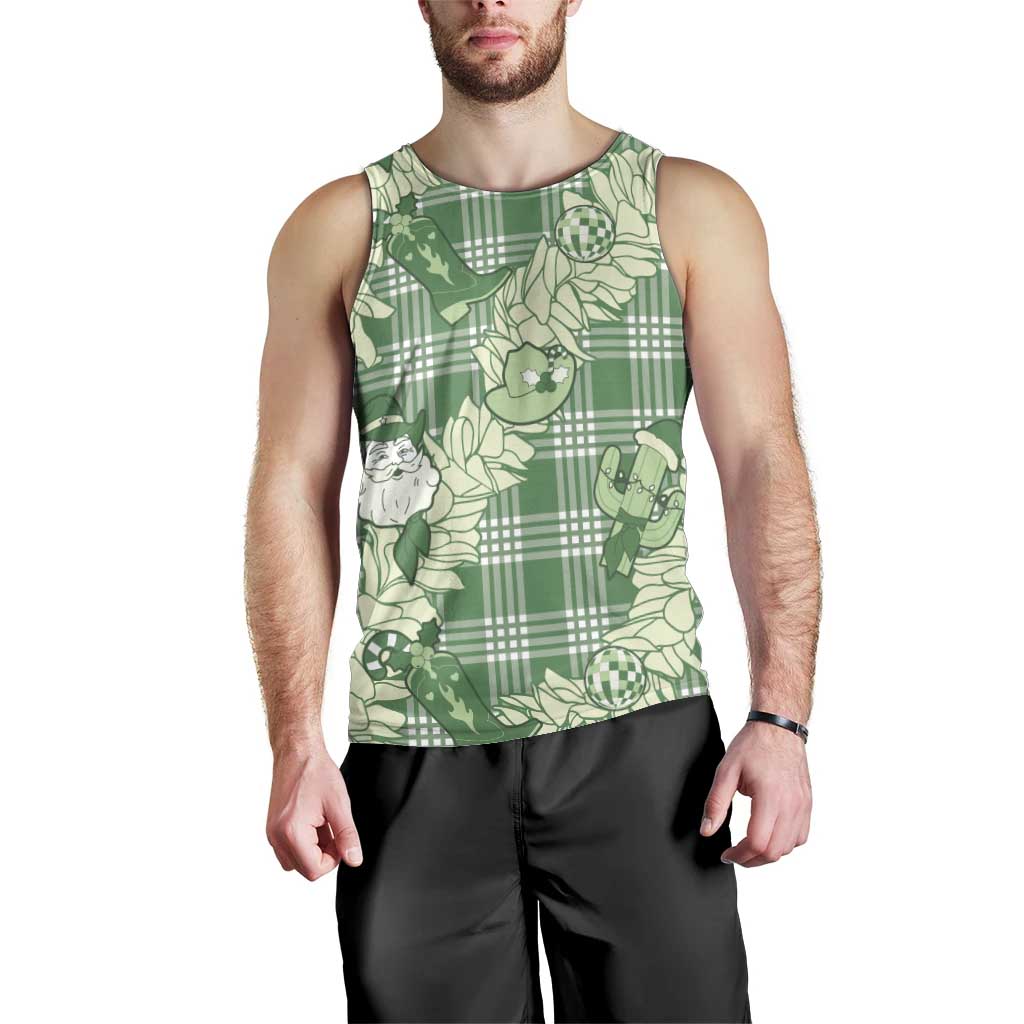 Green Palaka Hawaii Cowboy Christmas Men Tank Top Paniolo Mix Maile Lei - Polynesian Pride