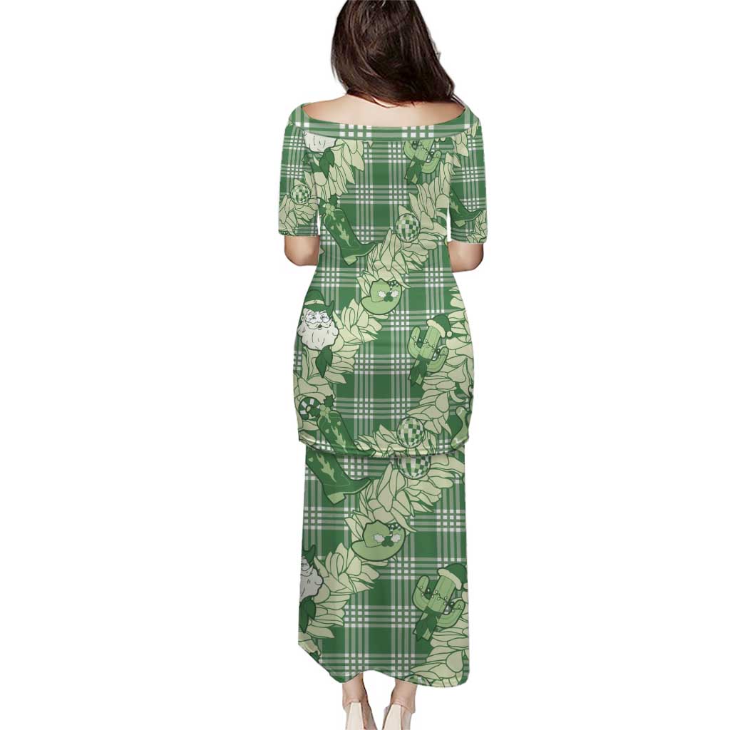 Green Palaka Hawaii Cowboy Christmas Puletasi Paniolo Mix Maile Lei - Polynesian Pride