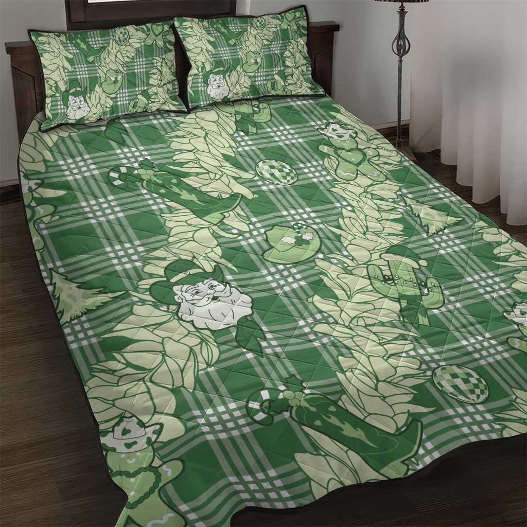 Green Palaka Hawaii Cowboy Christmas Quilt Bed Set Paniolo Mix Maile Lei - Polynesian Pride