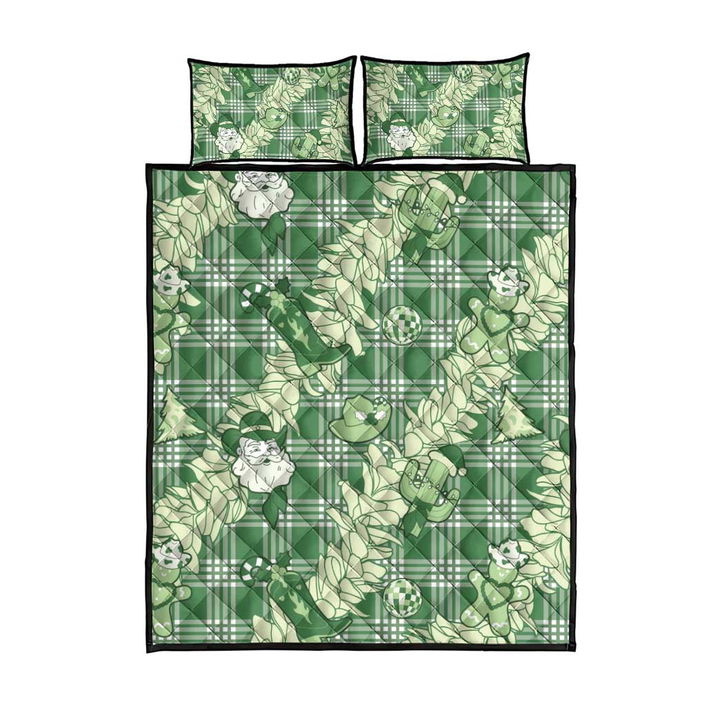 Green Palaka Hawaii Cowboy Christmas Quilt Bed Set Paniolo Mix Maile Lei - Polynesian Pride