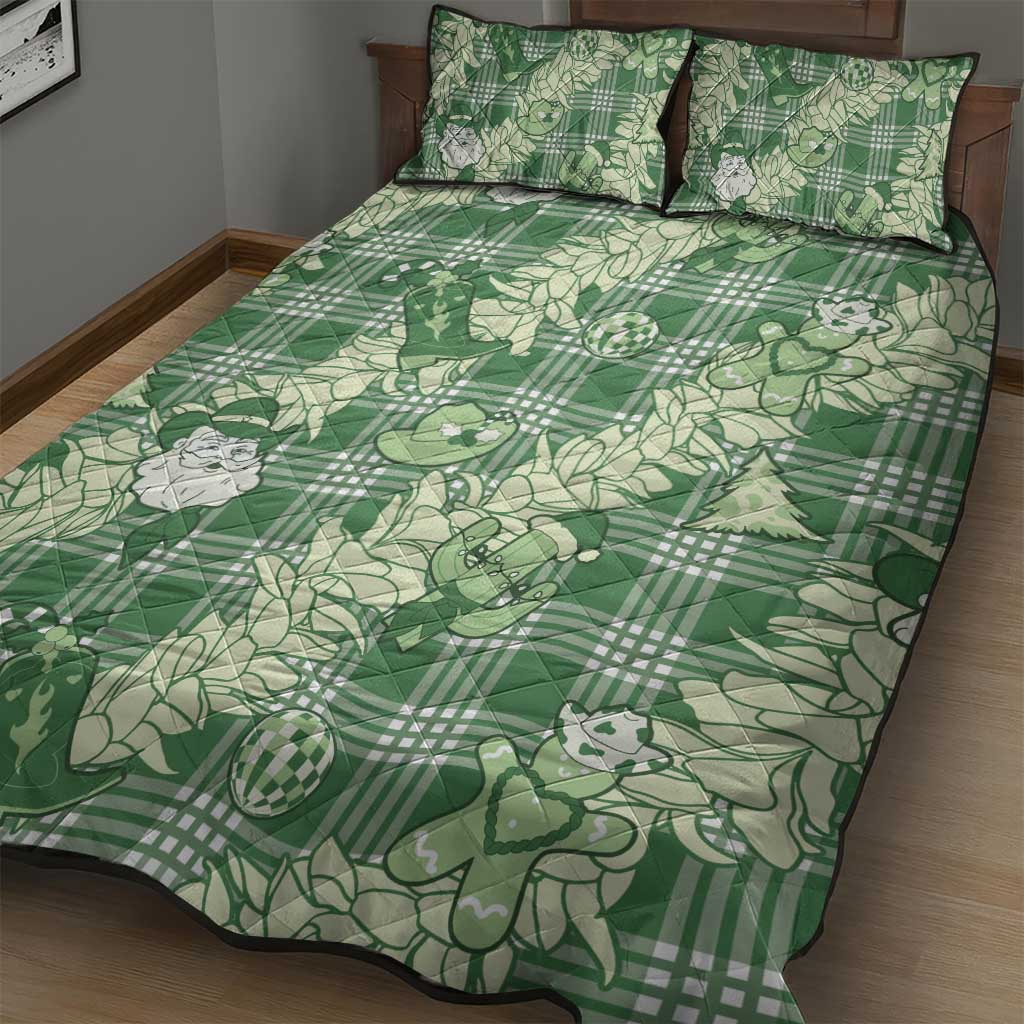 Green Palaka Hawaii Cowboy Christmas Quilt Bed Set Paniolo Mix Maile Lei - Polynesian Pride