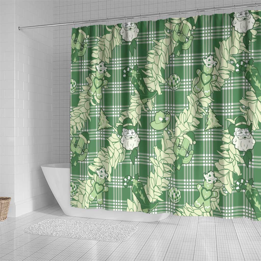 Green Palaka Hawaii Cowboy Christmas Shower Curtain Paniolo Mix Maile Lei - Polynesian Pride