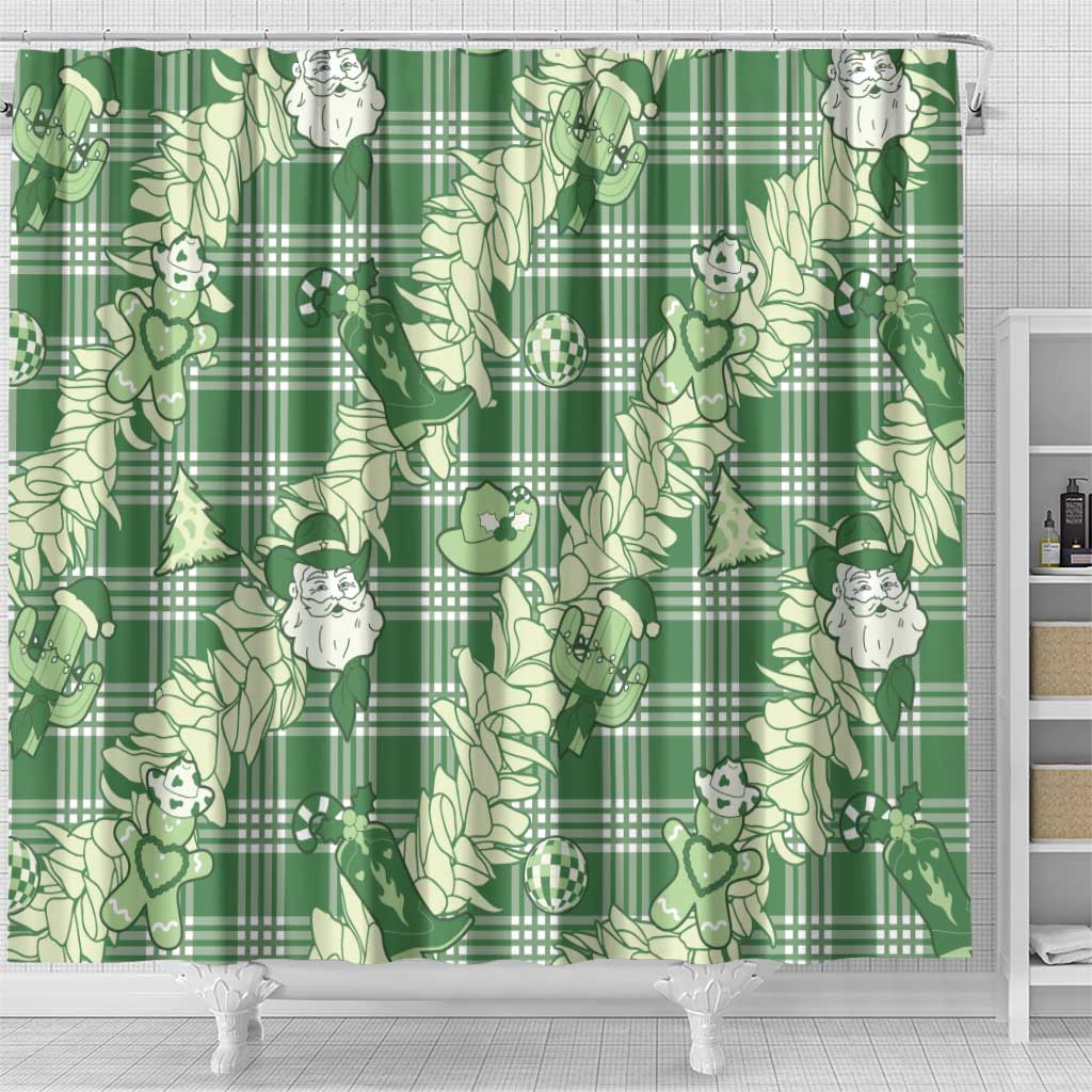 Green Palaka Hawaii Cowboy Christmas Shower Curtain Paniolo Mix Maile Lei - Polynesian Pride