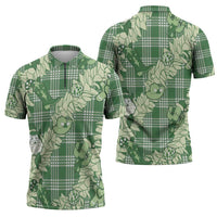 Green Palaka Hawaii Cowboy Christmas Zipper Polo Shirt Paniolo Mix Maile Lei - Polynesian Pride