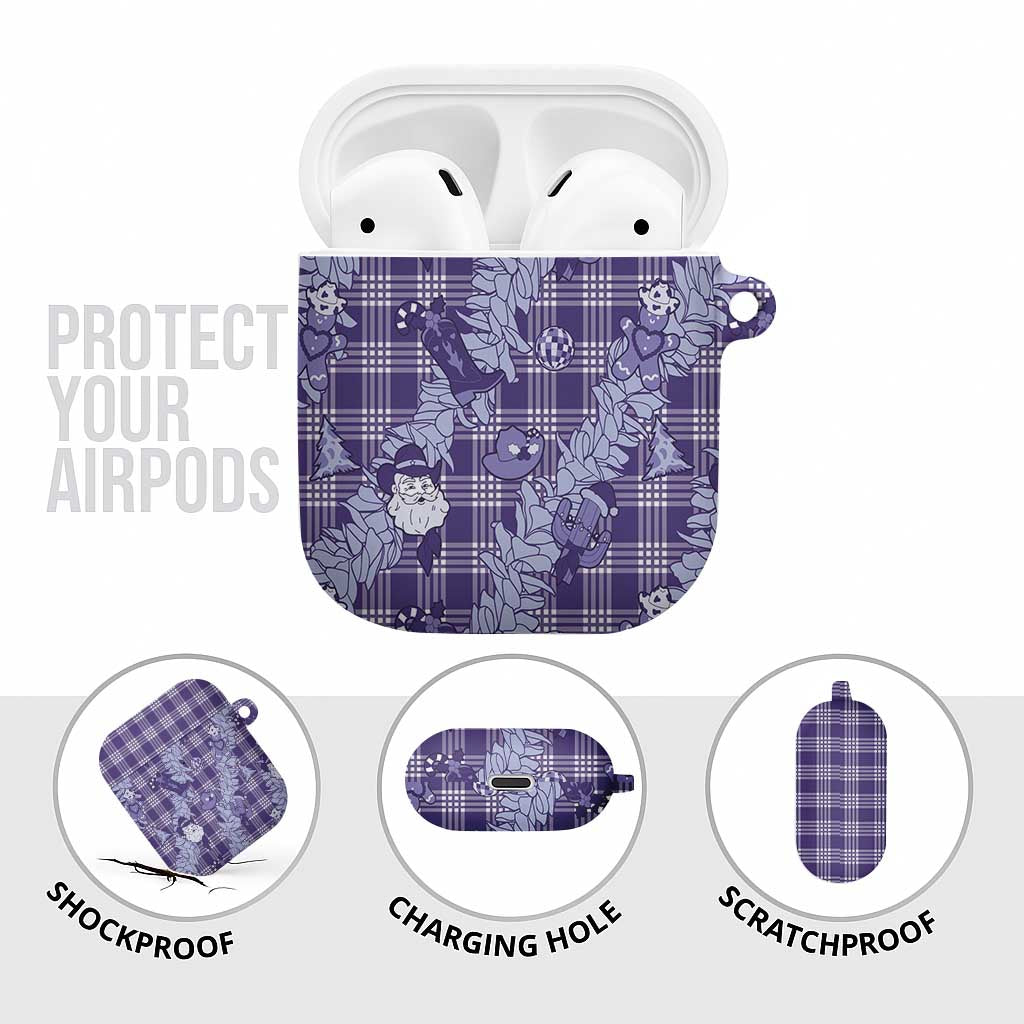 Purple Palaka Hawaii Cowboy Christmas AirPods Case Paniolo Mix Maile Lei - Polynesian Pride