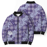 Purple Palaka Hawaii Cowboy Christmas Bomber Puffer Jacket Paniolo Mix Maile Lei - Polynesian Pride