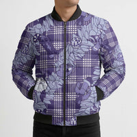 Purple Palaka Hawaii Cowboy Christmas Bomber Puffer Jacket Paniolo Mix Maile Lei - Polynesian Pride