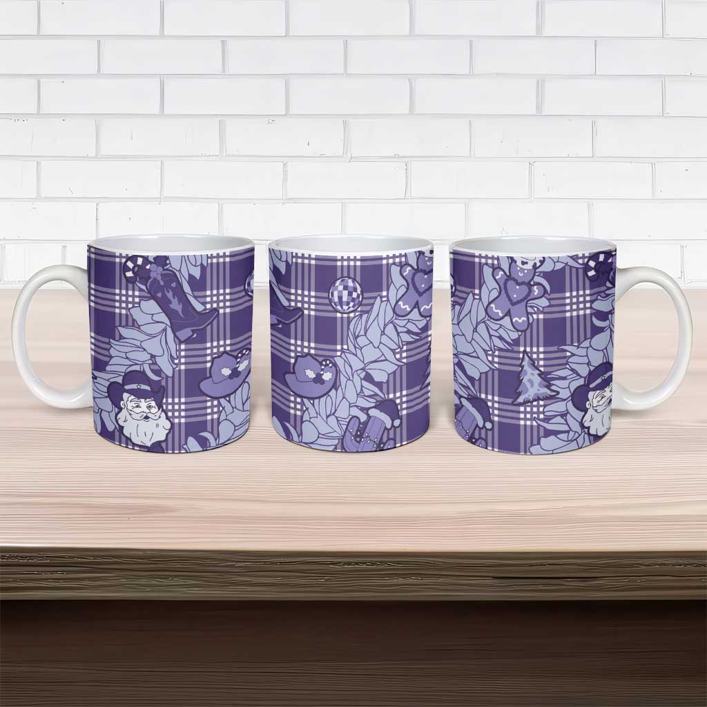 Purple Palaka Hawaii Cowboy Christmas Ceramic Mug Paniolo Mix Maile Lei - Polynesian Pride