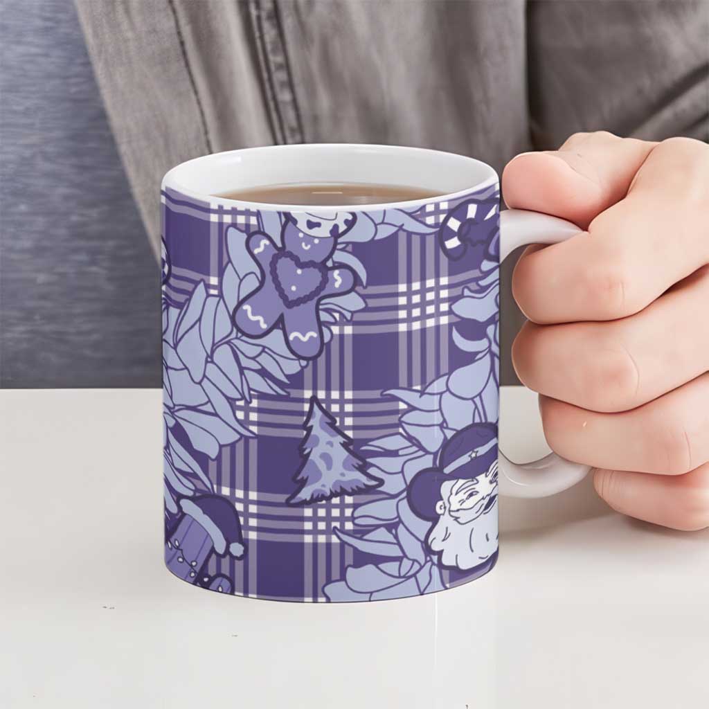 Purple Palaka Hawaii Cowboy Christmas Ceramic Mug Paniolo Mix Maile Lei - Polynesian Pride