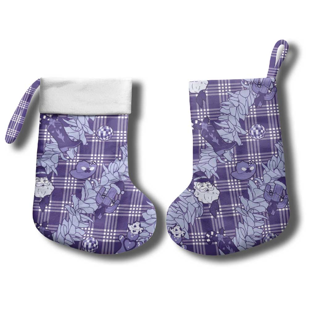 Purple Palaka Hawaii Cowboy Christmas Stocking Paniolo Mix Maile Lei - Polynesian Pride