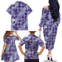 Purple Palaka Hawaii Cowboy Christmas Family Matching Off The Shoulder Long Sleeve Dress and Hawaiian Shirt Paniolo Mix Maile Lei - Polynesian Pride