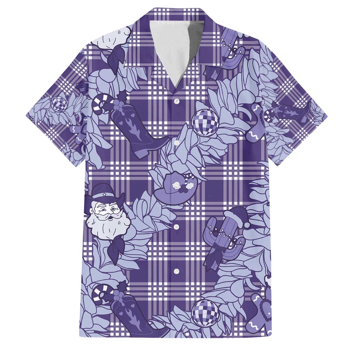 Purple Palaka Hawaii Cowboy Christmas Family Matching Off The Shoulder Long Sleeve Dress and Hawaiian Shirt Paniolo Mix Maile Lei - Polynesian Pride