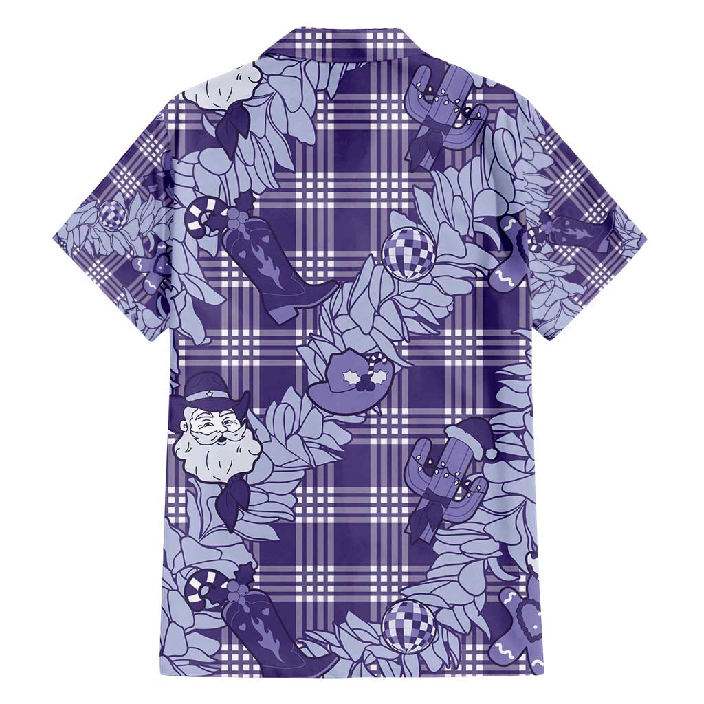 Purple Palaka Hawaii Cowboy Christmas Family Matching Off Shoulder Short Dress and Hawaiian Shirt Paniolo Mix Maile Lei - Polynesian Pride