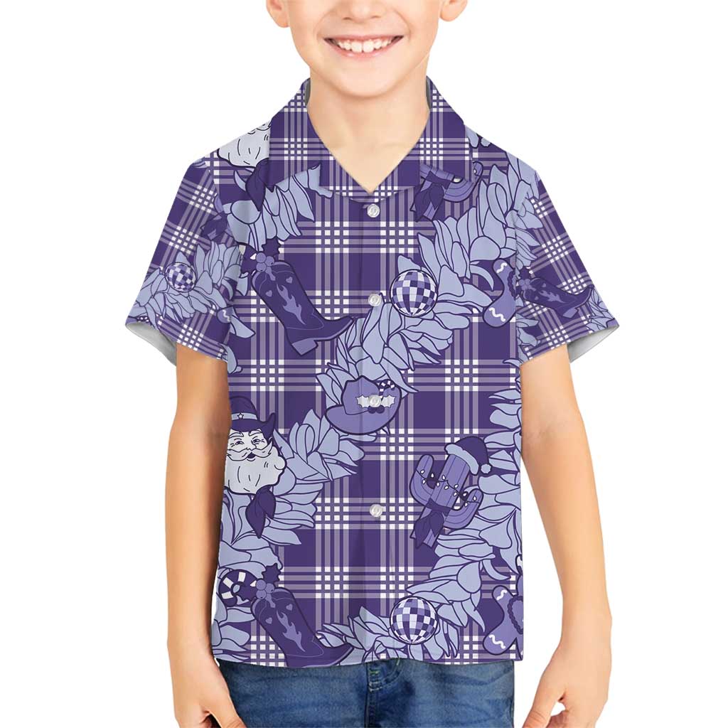 Purple Palaka Hawaii Cowboy Christmas Family Matching Puletasi and Hawaiian Shirt Paniolo Mix Maile Lei - Polynesian Pride