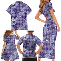 Purple Palaka Hawaii Cowboy Christmas Family Matching Short Sleeve Bodycon Dress and Hawaiian Shirt Paniolo Mix Maile Lei - Polynesian Pride