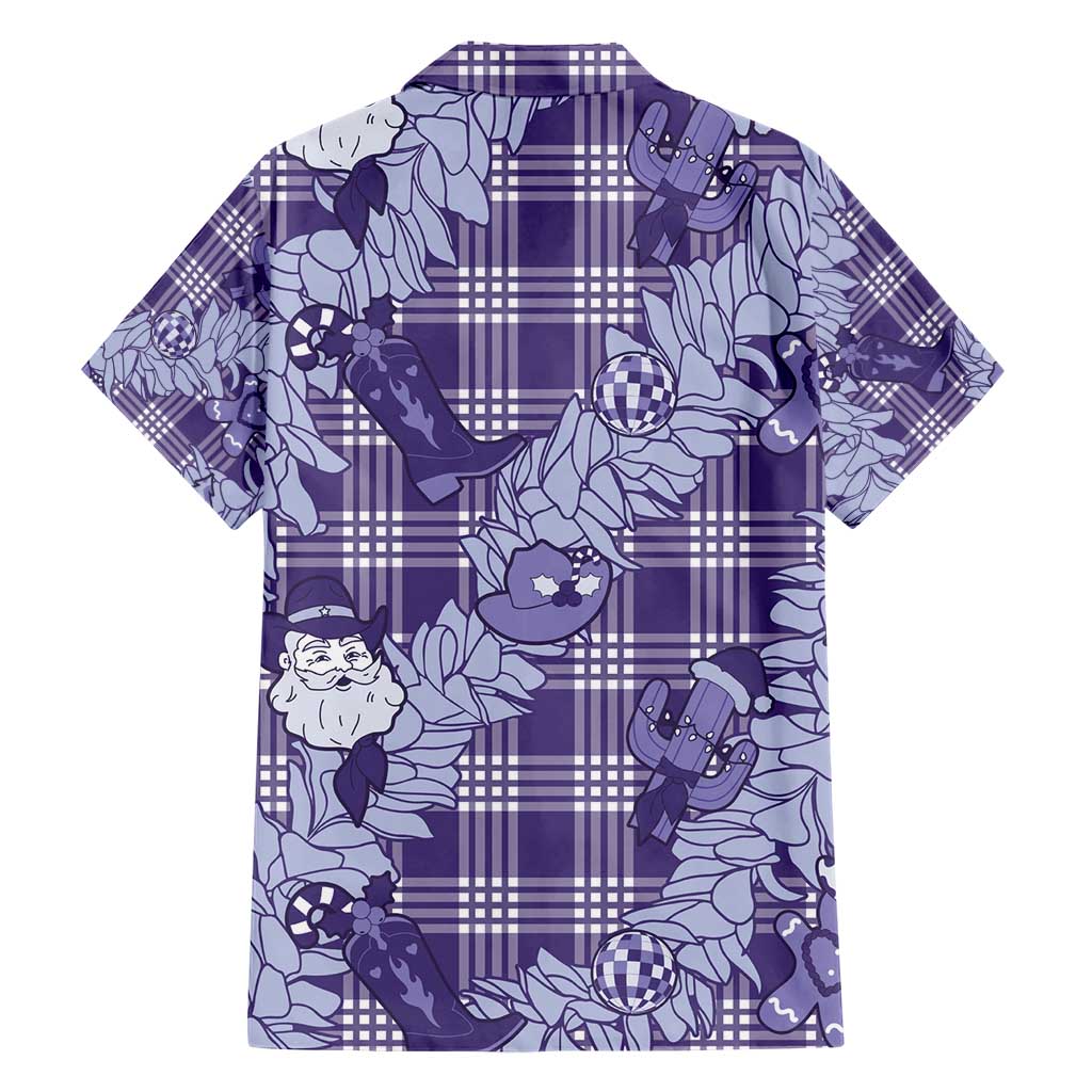 Purple Palaka Hawaii Cowboy Christmas Family Matching Short Sleeve Bodycon Dress and Hawaiian Shirt Paniolo Mix Maile Lei - Polynesian Pride