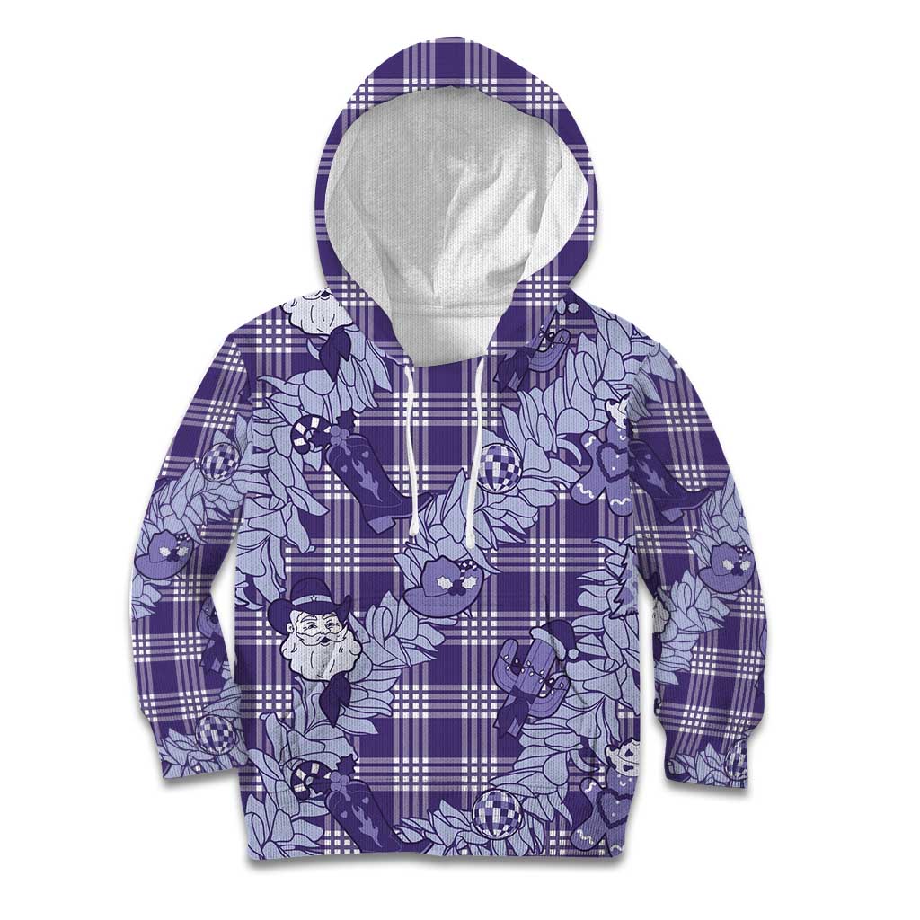 Purple Palaka Hawaii Cowboy Christmas Kid Hoodie Paniolo Mix Maile Lei - Polynesian Pride