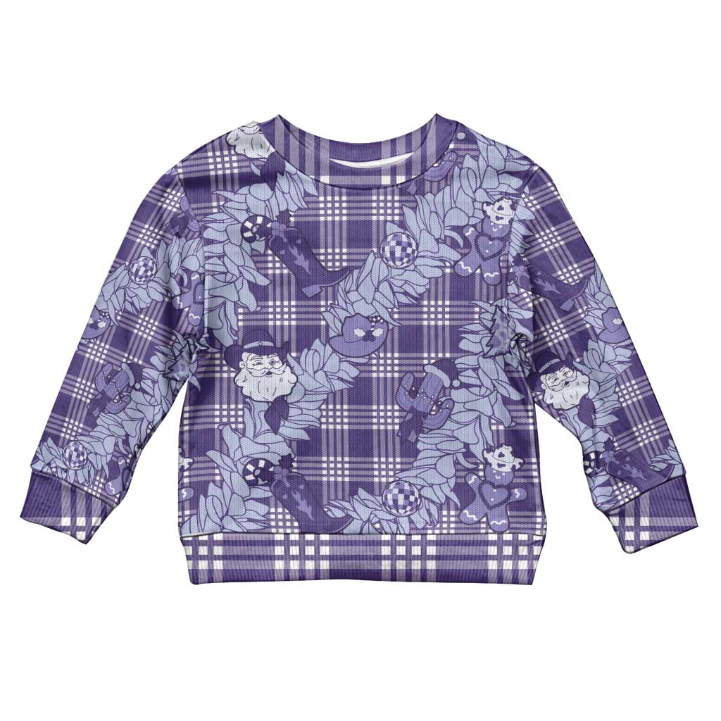 Purple Palaka Hawaii Cowboy Christmas Kid Ugly Christmas Sweater Paniolo Mix Maile Lei - Polynesian Pride