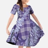 Purple Palaka Hawaii Cowboy Christmas Kid Short Sleeve Dress Paniolo Mix Maile Lei - Polynesian Pride