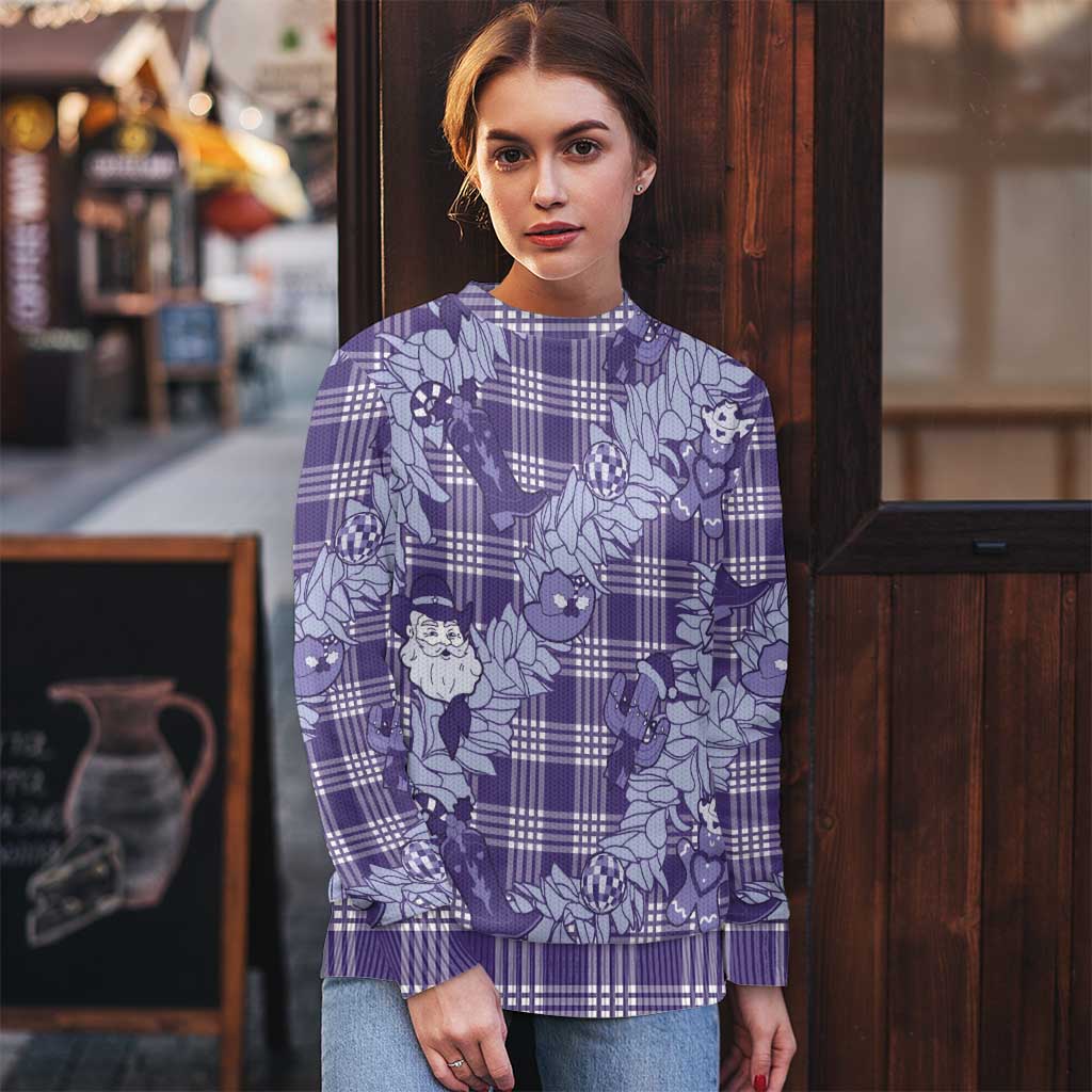 Purple Palaka Hawaii Cowboy Christmas Ugly Christmas Sweater Paniolo Mix Maile Lei - Polynesian Pride