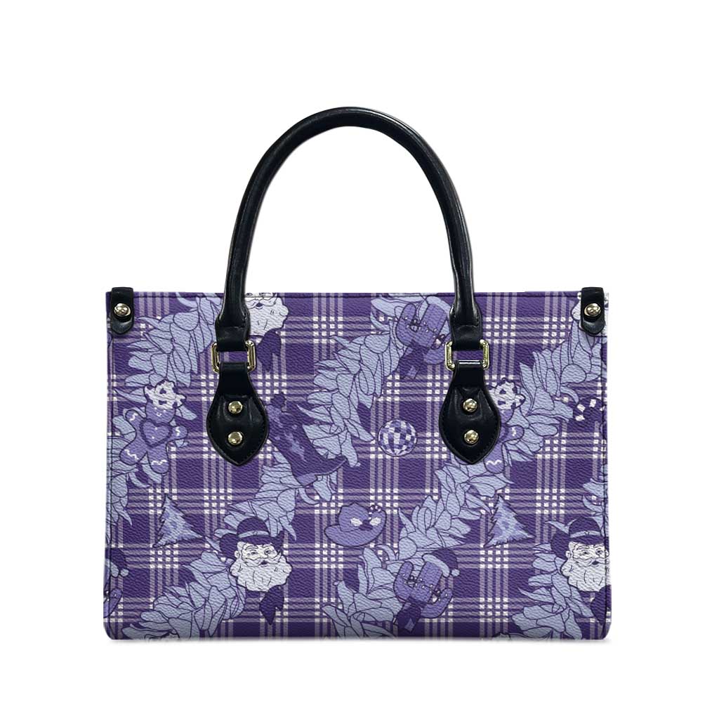 Purple Palaka Hawaii Cowboy Christmas Leather Bag Paniolo Mix Maile Lei - Polynesian Pride