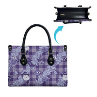 Purple Palaka Hawaii Cowboy Christmas Leather Bag Paniolo Mix Maile Lei - Polynesian Pride