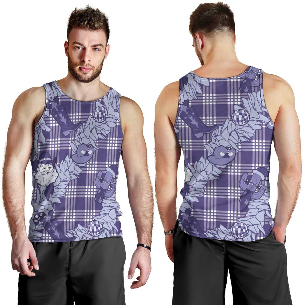 Purple Palaka Hawaii Cowboy Christmas Men Tank Top Paniolo Mix Maile Lei - Polynesian Pride