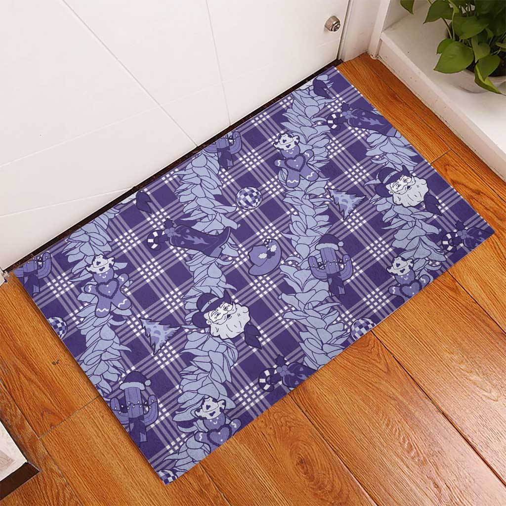 Purple Palaka Hawaii Cowboy Christmas Rubber Doormat Paniolo Mix Maile Lei - Polynesian Pride