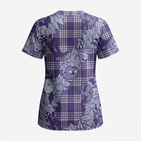 Purple Palaka Hawaii Cowboy Christmas Scrub Top Paniolo Mix Maile Lei - Polynesian Pride