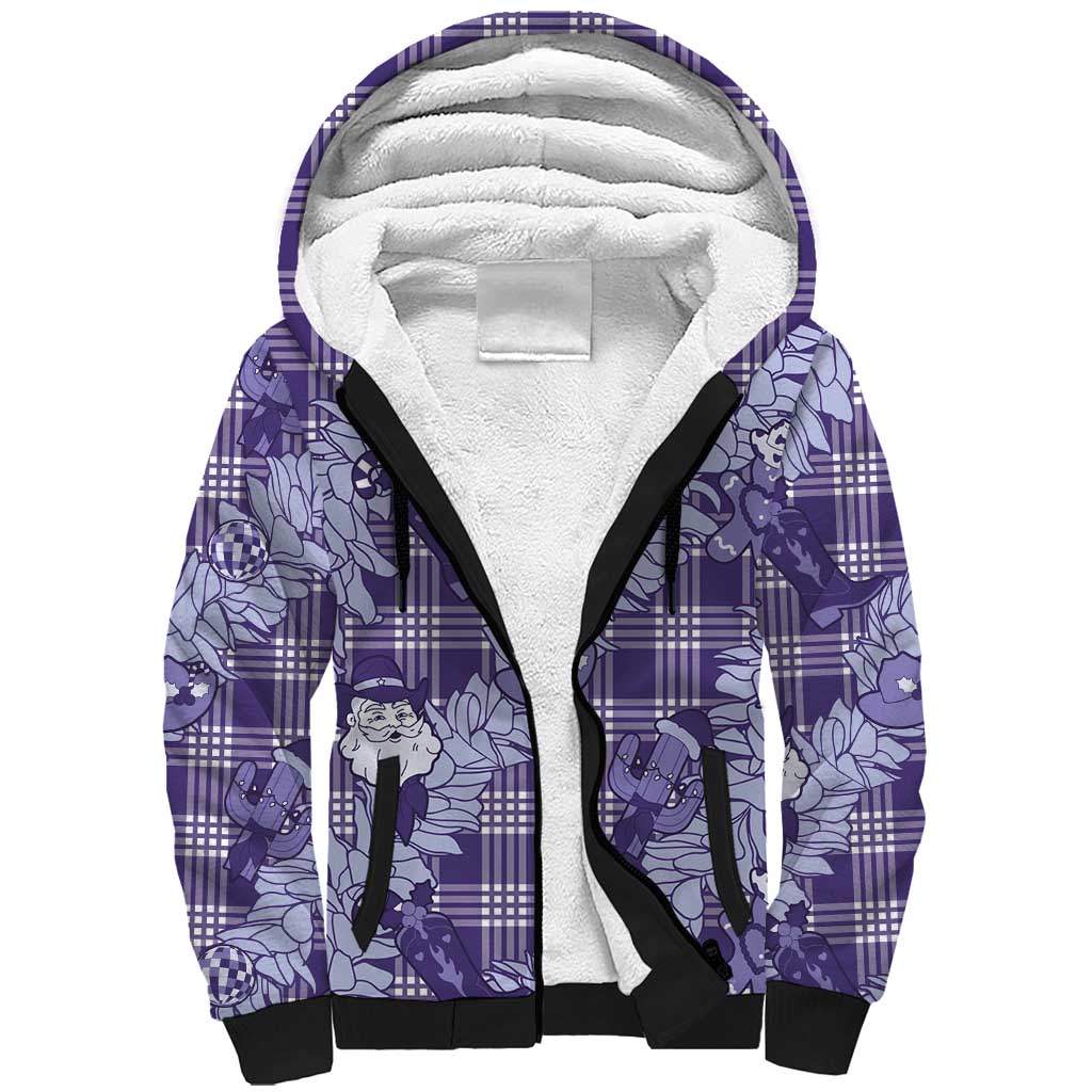 Purple Palaka Hawaii Cowboy Christmas Sherpa Hoodie Paniolo Mix Maile Lei - Polynesian Pride