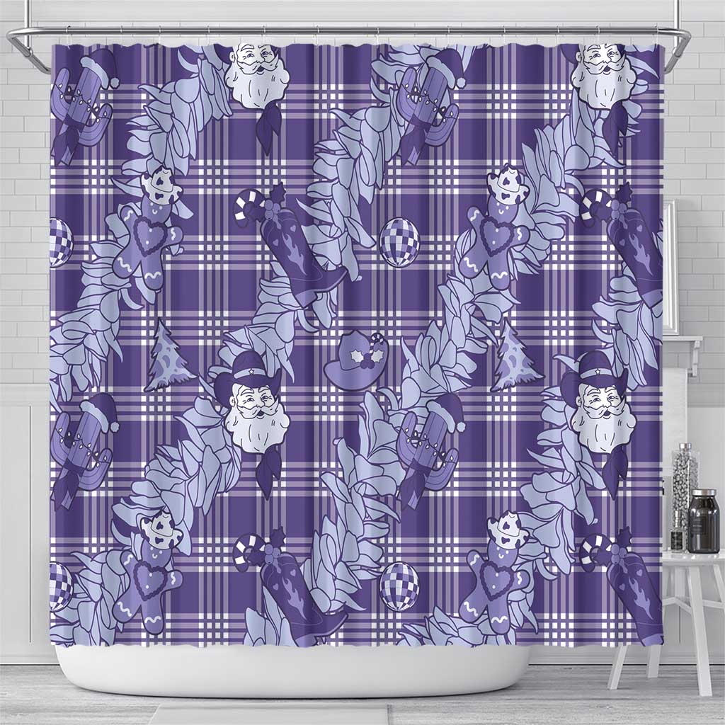 Purple Palaka Hawaii Cowboy Christmas Shower Curtain Paniolo Mix Maile Lei - Polynesian Pride