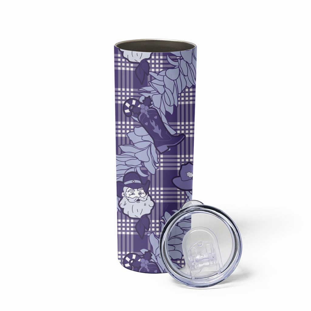 Purple Palaka Hawaii Cowboy Christmas Skinny Tumbler Paniolo Mix Maile Lei - Polynesian Pride