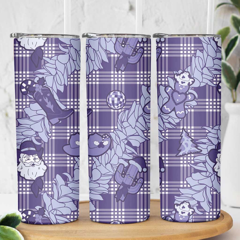Purple Palaka Hawaii Cowboy Christmas Skinny Tumbler Paniolo Mix Maile Lei - Polynesian Pride