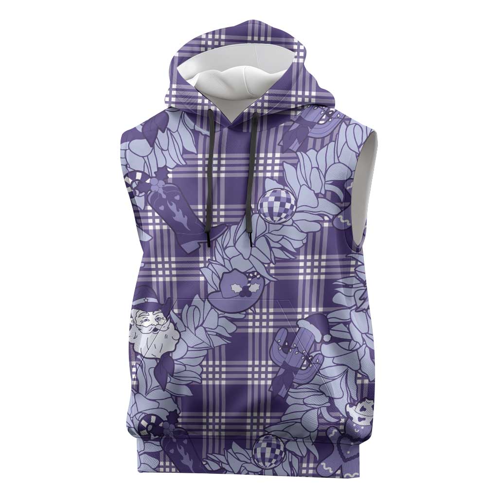 Purple Palaka Hawaii Cowboy Christmas Sleeveless Hoodie Paniolo Mix Maile Lei - Polynesian Pride