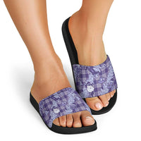 Purple Palaka Hawaii Cowboy Christmas Slide Sandals Paniolo Mix Maile Lei - Polynesian Pride