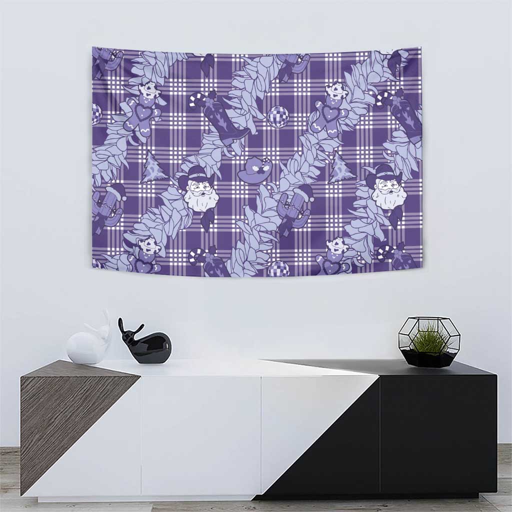 Purple Palaka Hawaii Cowboy Christmas Tapestry Paniolo Mix Maile Lei - Polynesian Pride
