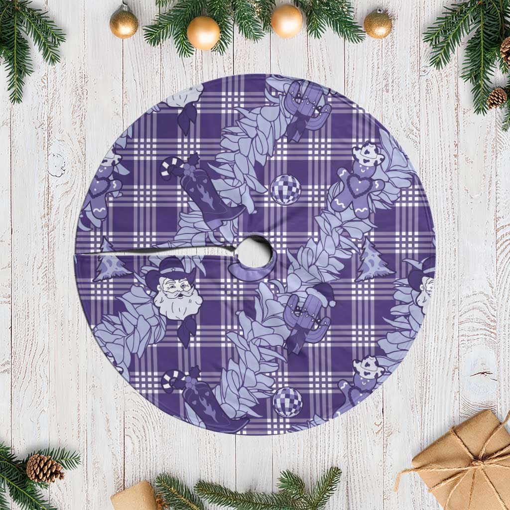 Purple Palaka Hawaii Cowboy Christmas Tree Skirt Paniolo Mix Maile Lei - Polynesian Pride