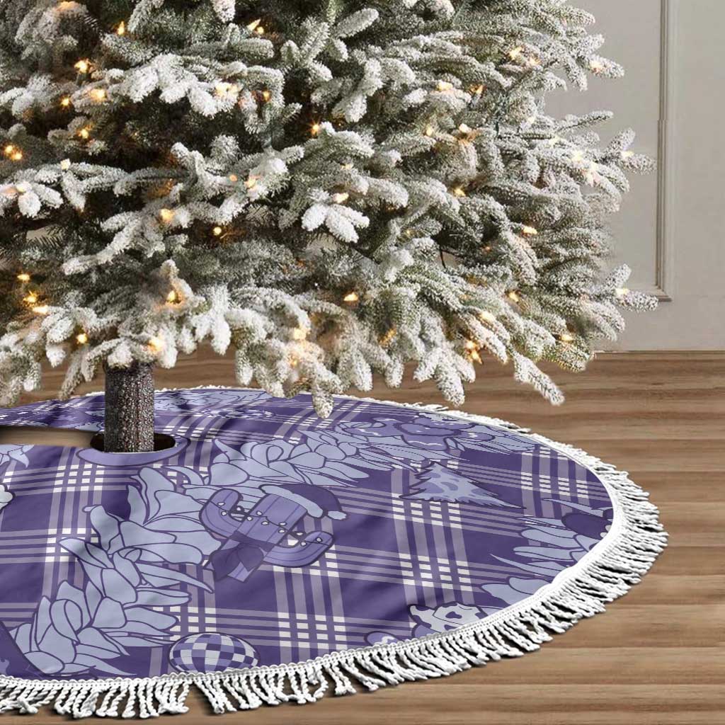 Purple Palaka Hawaii Cowboy Christmas Tree Skirt Paniolo Mix Maile Lei - Polynesian Pride