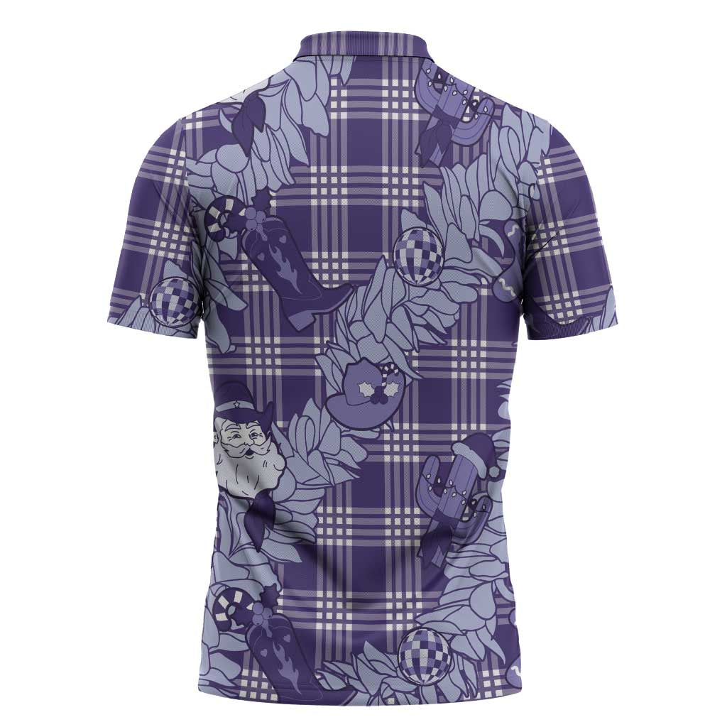 Purple Palaka Hawaii Cowboy Christmas Zipper Polo Shirt Paniolo Mix Maile Lei - Polynesian Pride